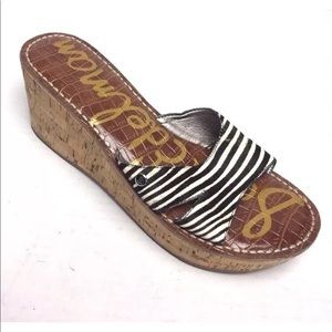 Sam Edelman Clay Suede Wedge Sandal Black Zebra 8.5 M